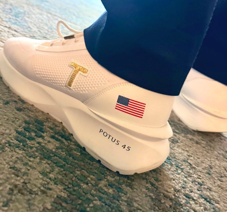 ArtCandee's tweet photo. Matt Gaetz’ wife thinks these Trump sneakers are cool.

Um, they look like geriatric shoes and I don’t even think my mom would wear those even without the gaudy Trump logos.

🙄 https://t.co/OvFgmbAYpl