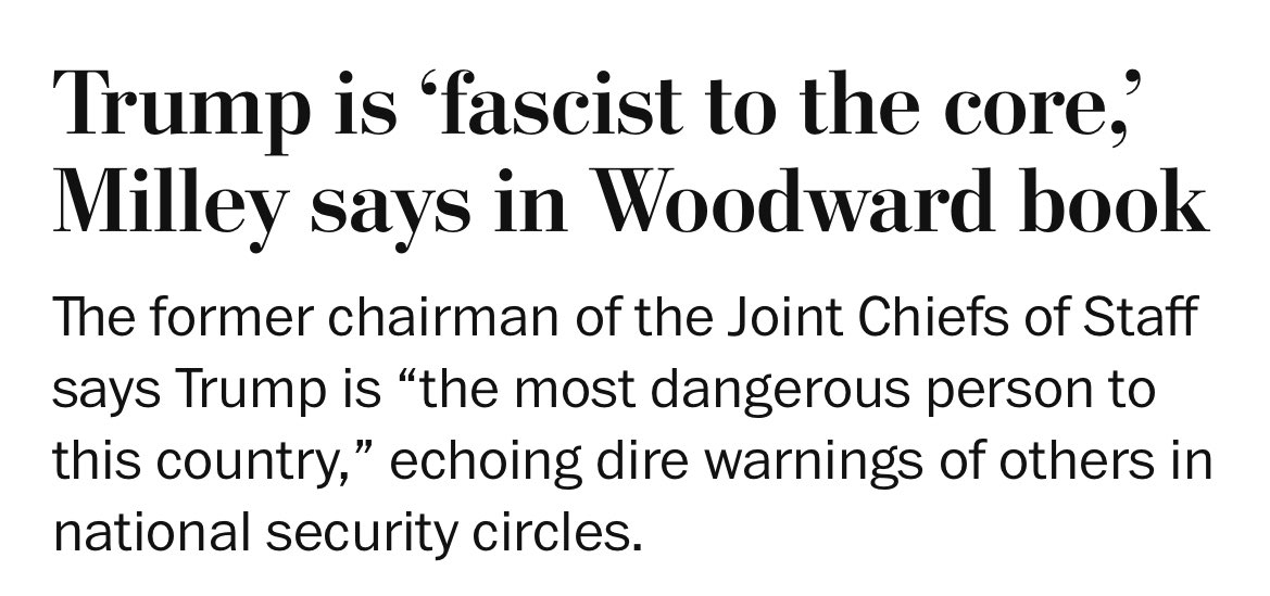 How many warnings need to be issued before Americans start to listen?

The former CHAIRMAN OF THE JOINT CHIEFS OF STAFF said that Trump is THE MOST DANGEROUS PERSON TO THIS COUNTRY and that he's FASCIST TO THE CORE.

It's not like General Mark Milley is some flaming liberal...