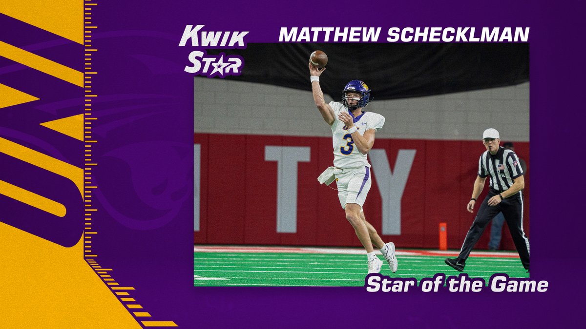In his first start, Matthew Schecklman went 18-26 for 250 yards and a TD.  He is your <a href="/KwikStar/">Kwik Star</a> Star of the Game!

#EverLoyal #1UNI