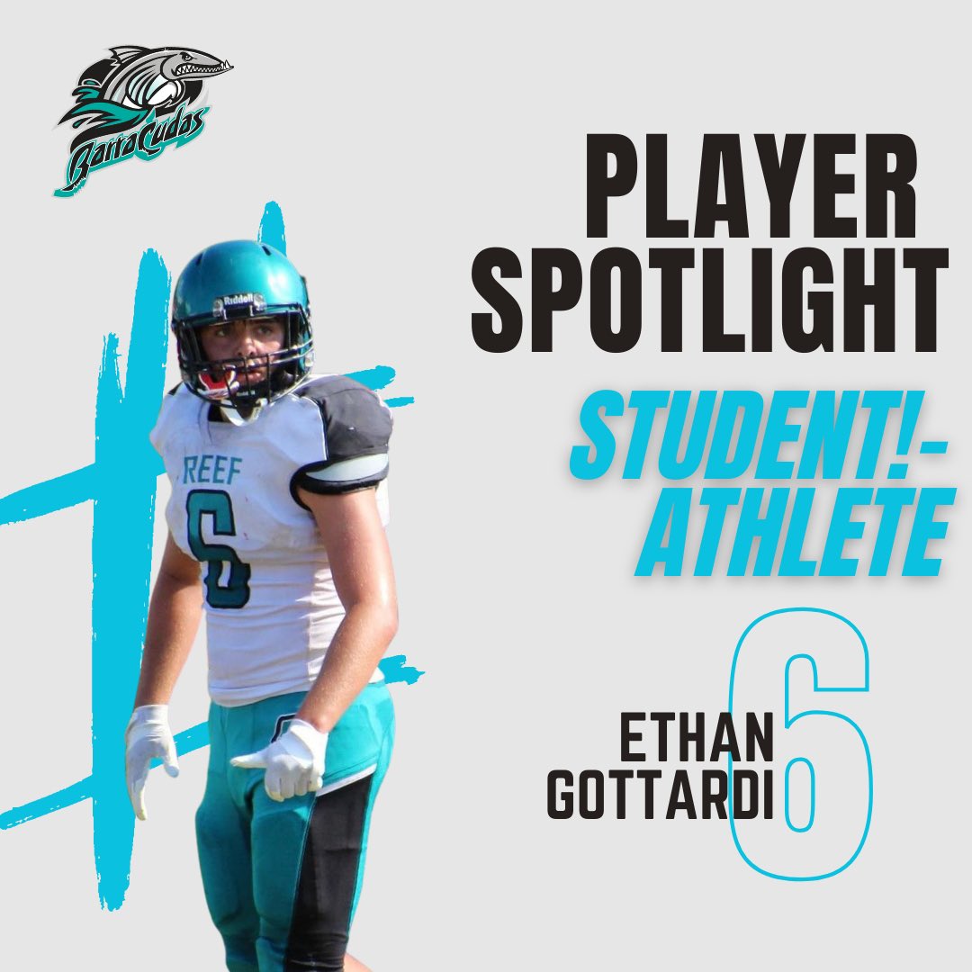 ‼️ COLLEGE COACHES DON’T MISS OUT ‼️

Ethan Gottardi, 
is a true student-athlete, excelling both on the field and in the classroom. Defensively, he is a dominant force for the Coral Reef Barracuda football team, with 29 solo tackles in just 5 games, showcasing his ability to read