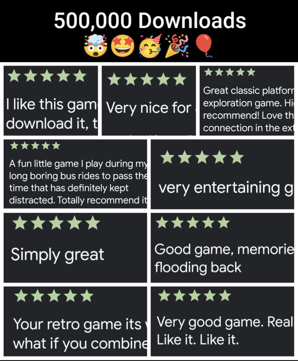 magic_salmon's tweet photo. Half a Million Downloads on Android! I can't believe that many people have played my games! Thank you all!!!! https://t.co/kIUwZpTf7F