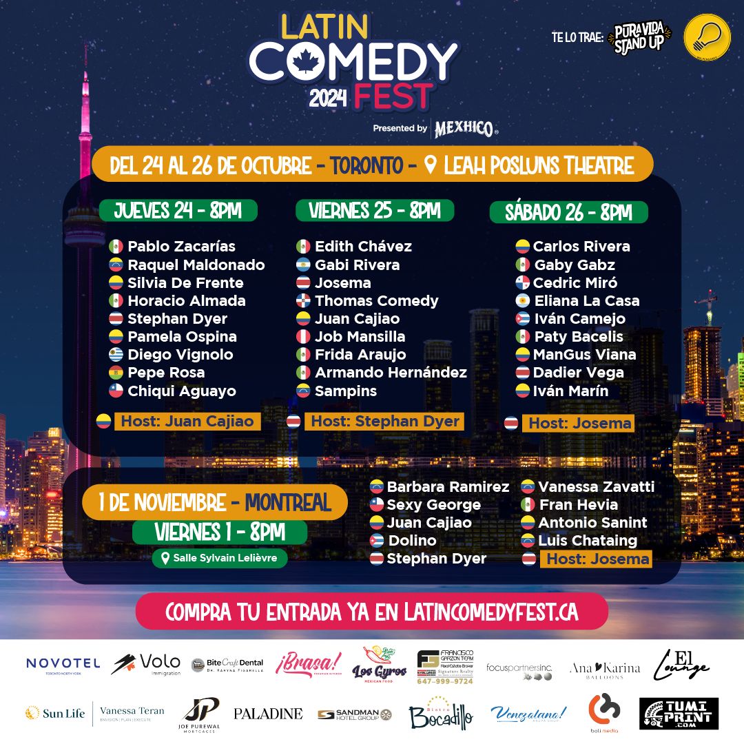 PabloZacarias's tweet photo. 🇨🇦 ¡Toronto! 🇨🇦
Nos vemos el jueves 24 de octubre en el @latincomedyfest 😆 con @pamelaospina @PatyBacelis @silviadefrente @JosemaMusik @stephandyer Juan Cajiao @sampinsss @IvanMarinSoyYo y más!

Compra tus tickets aquí: https://t.co/IERZsHapx8

#latincomedyfest #toronto #comedy https://t.co/beoZL6oe2a