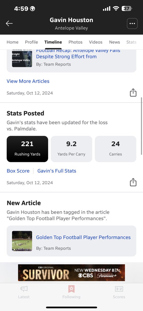 gav1k_'s tweet photo. https://t.co/blnZMDFVqQ

last night was a hard team L we put up a fight but it wasn’t good enough i also have passed 1k career and currently lead my league in rushing standing at 898 on the season. https://t.co/Qrypbch6XM