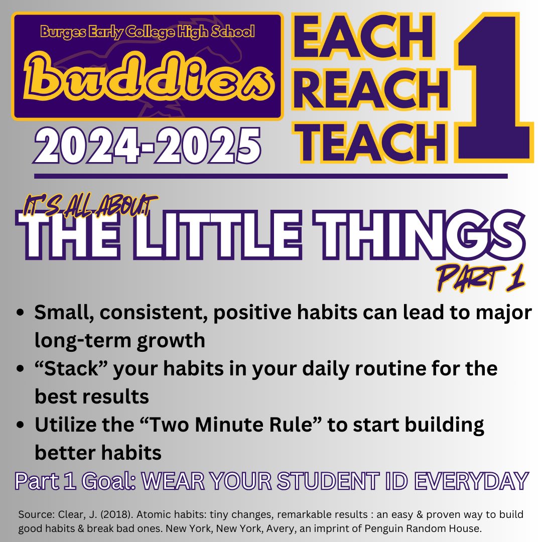Our Each One Reach One Teach One initiative returns! We’ll be focusing on “The Little Things” that can make a big difference. #BECHSBuddies #ItStartsWithUs