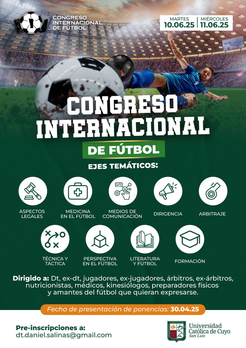 disputatio's tweet photo. Congreso Internacional de Fútbol 2025 Quisiera invitarlos para que entre todos hablemos de fútbol y nos escuchemos para aprender uno de otros. Habrá una cena homenaje a los ponentes. Escribime por consultas a: dt.daniel.salinas@gmail.com https://t.co/HzG3VjniWH