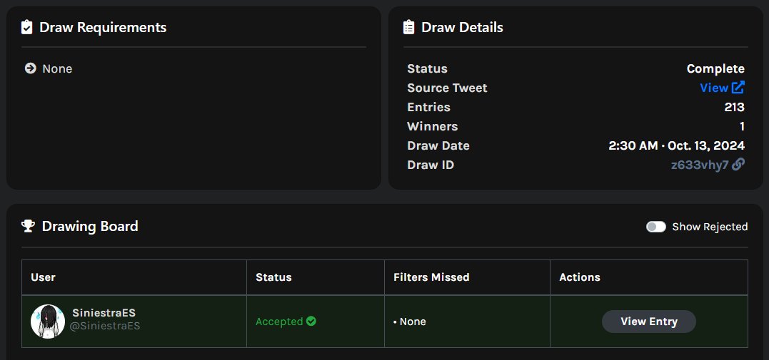 Congratulations to <a href="/SiniestraES/">Siniestra Origins</a> !! You won 160 emeralds!
Write me on dm your wallet <3