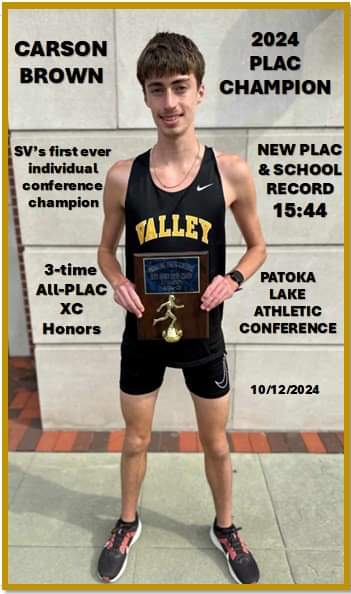 Congrats to Carson Brown for winning the PLAC Conference individual title in a meet and school record of 15:44!!