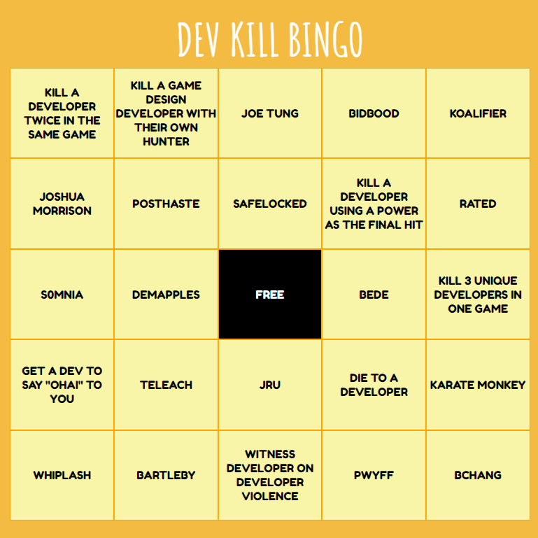 KingNidhogg's tweet photo. For this upcoming Supervive playtest you can try to finish the entire Bingo Card for a sweet prize (actually true according to @shaunstl)

Thanks @dolphyvix for making my idea into an actual tweetable image. https://t.co/f4hL8jCNIb