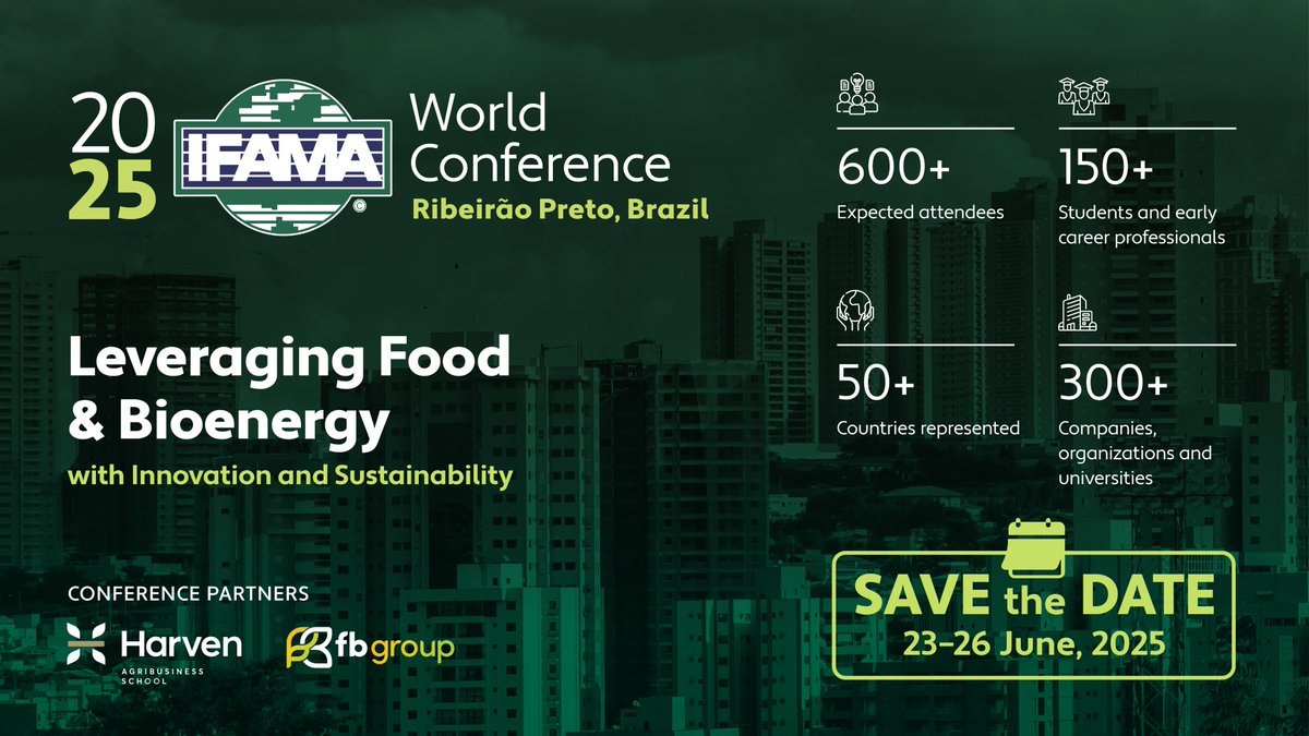 Save the Date for IFAMA 2025, a Global Food and Agribusiness conference to be held in Ribeirão Preto, Brazil in June. 
Video invitation: youtube.com/watch?v=bt95cs…
Conference details: ifama.org/IFAMA-2025-Con…
2025 Symposium Call for Papers: ifama.org/2025-Symposium