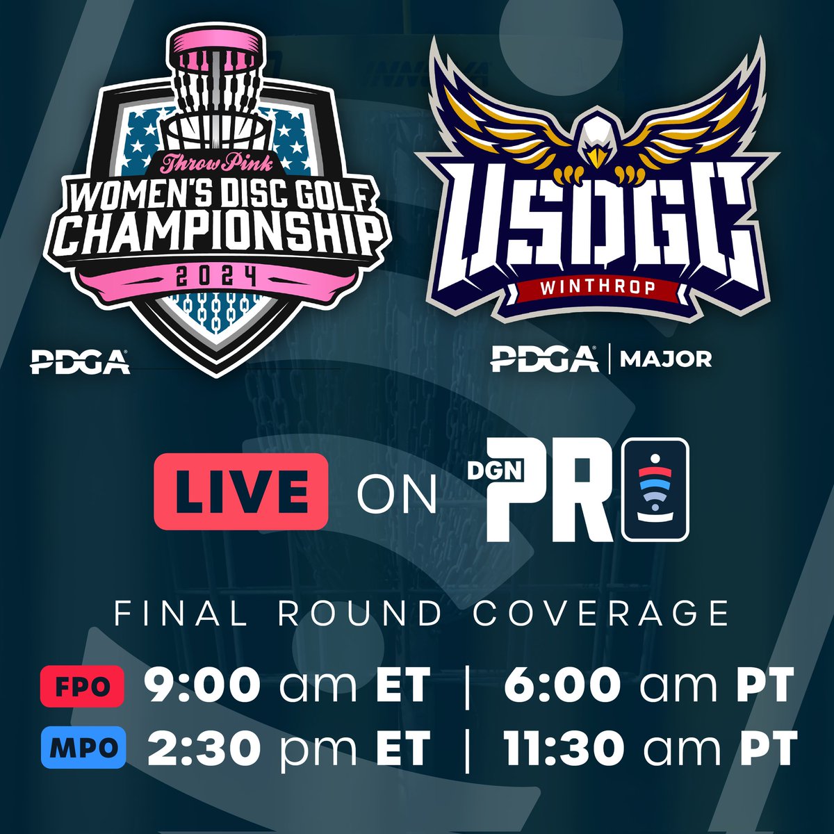 DiscGolfProTour's tweet photo. It's Anthony Barela and Kristin Tattar at the top! Tune in tomorrow for the Final Round of @ThrowPink Women's Disc Golf Championship and @usdgc https://t.co/IdjVNHbGGW