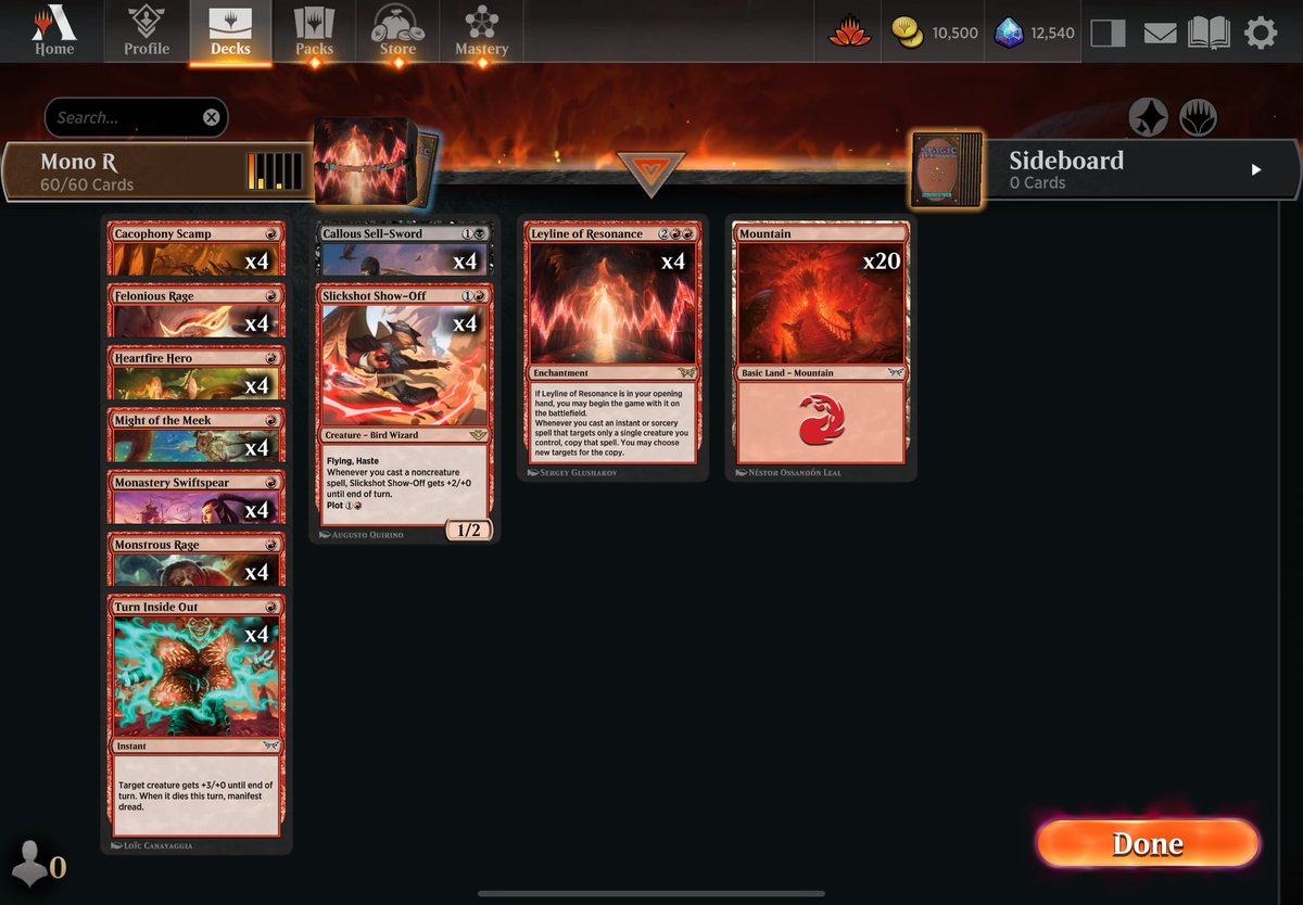 Zerotoad5's tweet image. Hit Mythic in Arena I am genuinely surprised how much fun I am having with standard.
Mono R, Bronze - Diamond
Domain, Diamond - Mythic 
Neither list is optimal I dont have the wildcards.