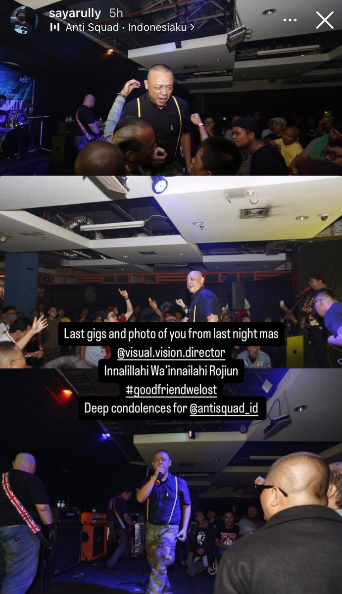 Berduka atas wafatnya Syamsul Hadi, vokalis band Anti Squad yang juga banyak menulis skenario film salah satunya Rock N’Love <a href="/kotakband_/">Official KOTAK</a> [2015]. Semalam saat tampil di panggung bareng Anti Squad di Bekasi tiba-tiba Hadi pingsan &amp; wafat ketika dibawa ke rumah sakit.📷 sayarully