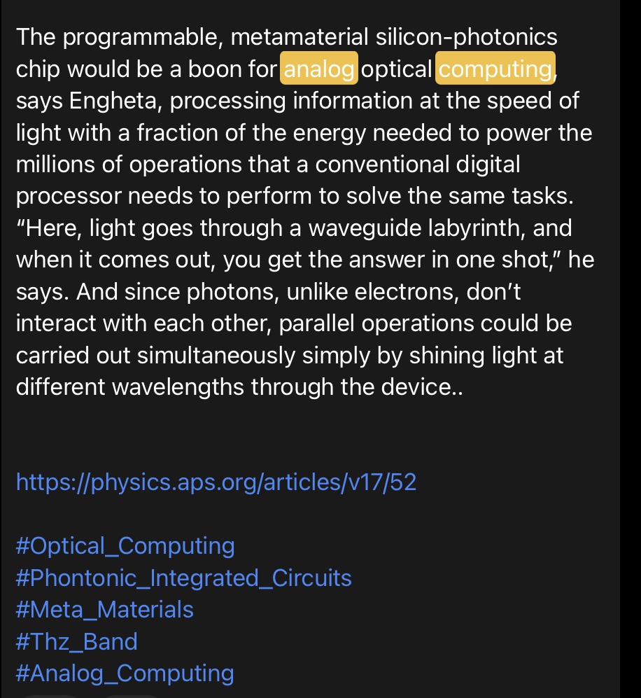 F_K_Factor's tweet photo. Metamaterials for Analog Optical Computing
March 29, 2024•

https://t.co/UmKe5LOZLL

https://t.co/djC9QotXZ8

#Optical_Computing
#Phontonic_Integrated_Circuits
#Meta_Materials
#Thz_Band
#Analog_Computing https://t.co/OlZDDgwMKx