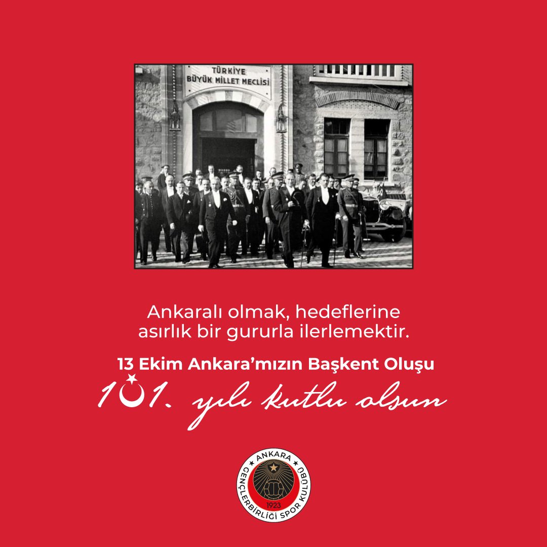 Ankaralı olmak hedeflerine asırlık bir gururla ilerlemektir ! 

Ankara’mızın ‘Başkent’ oluşunun 101. yılı kutlu olsun. 101 yıldır Cumhuriyetin başkentini temsil etmekten onur duyuyoruz !