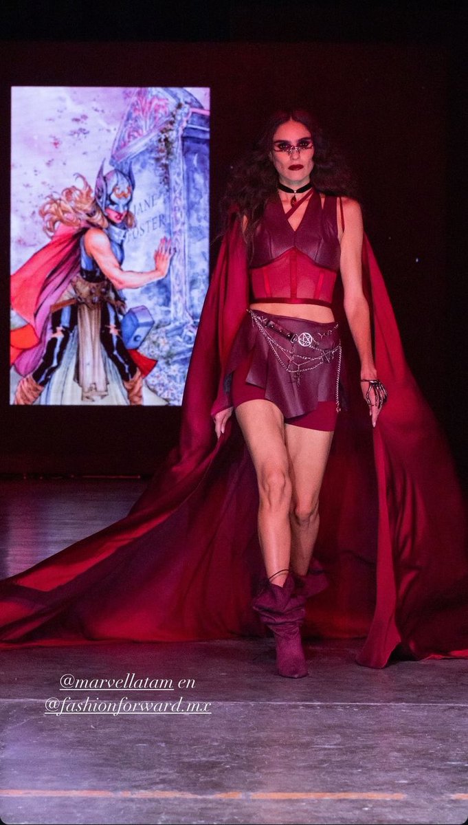 LizzieNationn's tweet photo. Marvel Comics held a runway show “Women Unite” inspired by its most iconic characters, including Wanda Maximoff! ❤️🔥#FashionXForward #MarvelLatam #MarvelXFoward https://t.co/N59x672H6E