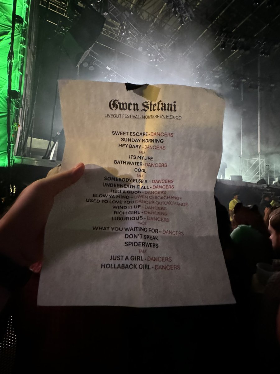 coolninty's tweet photo. El setlist de @gwenstefani en @heinekenliveout #liveout #2024 😍 https://t.co/BC757X8mvM