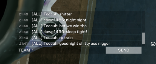 Edscanor7's tweet photo. #R6TrackerReport
For: Toxic Behaviour (Racial Slur in Chat)

User/Privacy Name: Toccuh
User ID: 77b37153-44fa-44fb-ba2c-8733be273163

Match Start: 2024-10-13 01:23:30 (UTC)
Match ID: 4a5cdb87-a038-4d00-8eef-394881bc8716 https://t.co/1OR0Hd8O5q