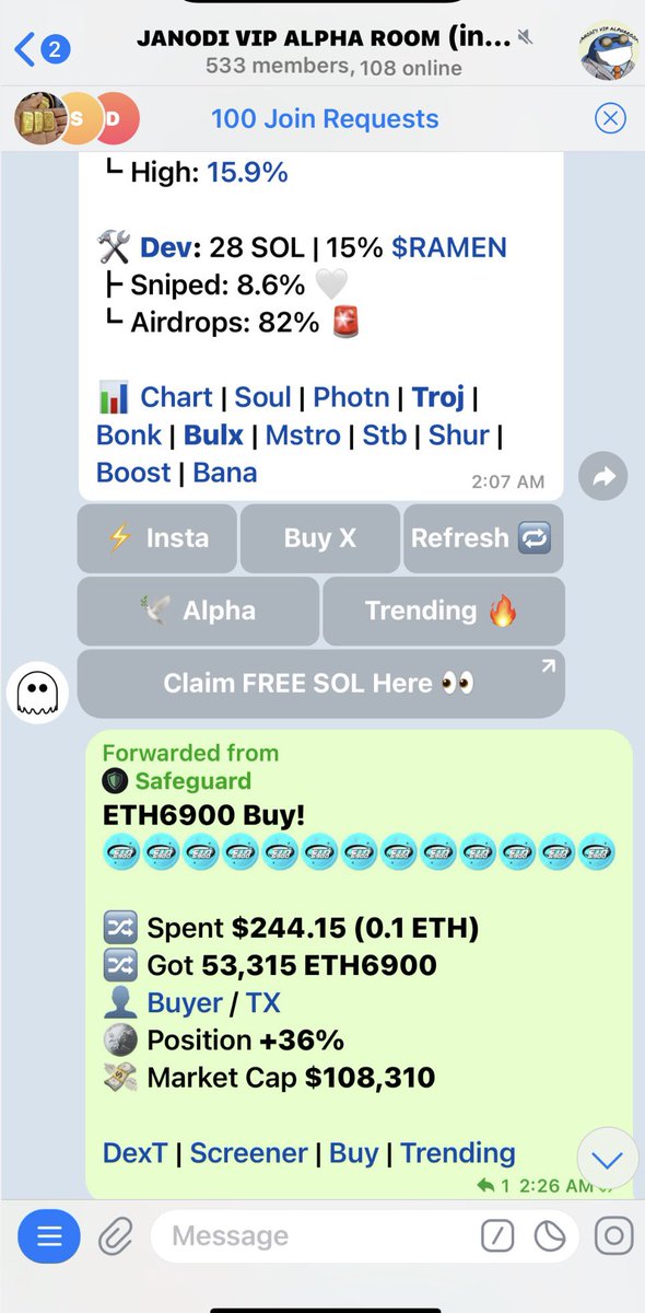 JanodisAlpha's tweet photo. Massive 27x just profited off $ETH6900 shared this gem in My alpha  around 108K now at 2.94M mc
It’s upto we let’s get pumped up. 

Hit me up if you’re interested in being part of us, note. “It’s srictly for whales”

To join us  dm me on TG https://t.co/59eFeXzXmS

https:/www.dextools.io/token/eth6900?t=1728783748194

#Alpha #whales #ETH #SOL #TRON #SUL