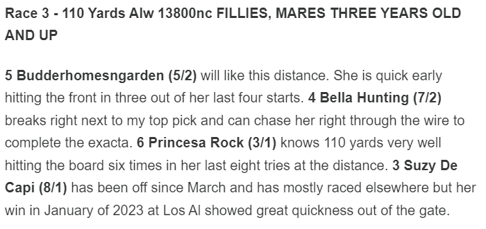 TheLosAlEdge's tweet photo. Pick 4 single Budderhomesngarden takes Los Al race 3. Underneath horses in the Edge Report came through to complete the superfecta for $101 trifecta and $244 super. #TheEdgeReport https://t.co/ZUNoBcOgdN