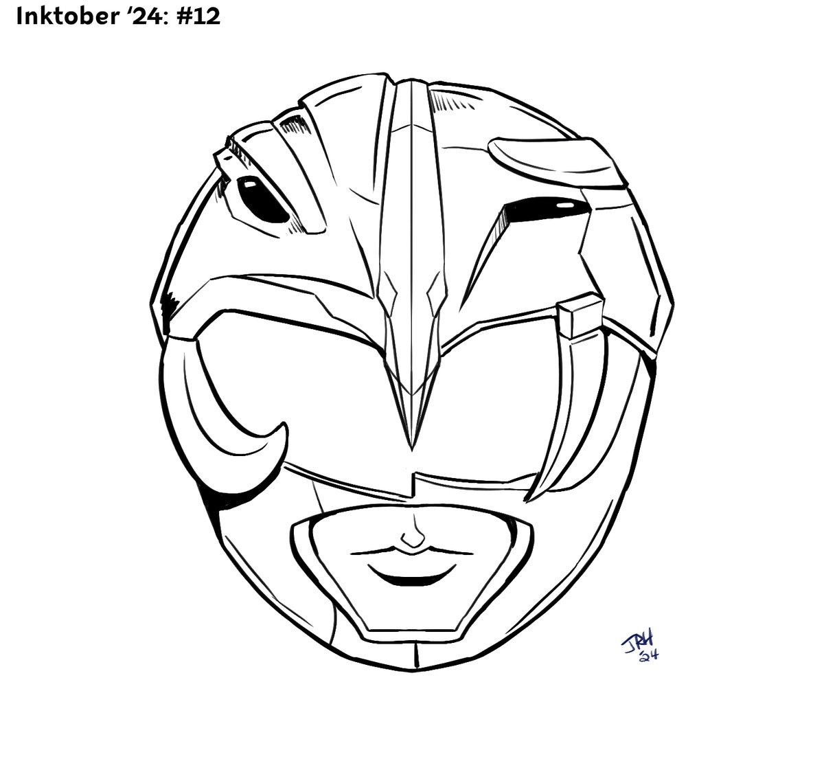 Inktober '24 #12: Mighty Morphin Mashup!

Decided to do a fun mashup of the Mighty Morphin Power Rangers helmets (except for White Ranger, sorry). Instead of doing each individual helmet, I figured taking motifs from each helmet and blending them together might be fun.
#inktober