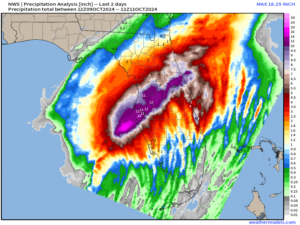 RyanWeather's tweet photo. Total rainfall from Hurricane Milton over Florida was 3.4 Trillion gallons. https://t.co/CO342vhheG