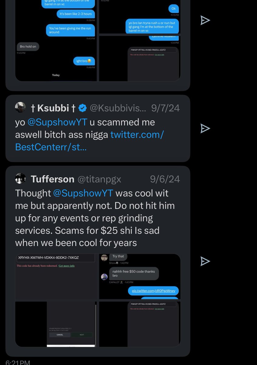 scampatroller's tweet photo. @SupshowYT is a scammer😈 be careful yall https://t.co/tBxR9cDrke