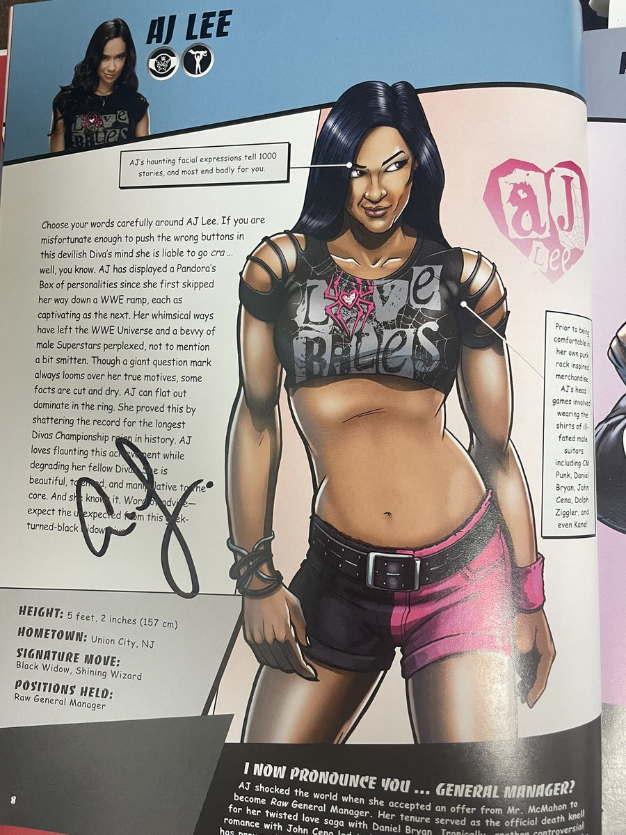 mshappyladybug's tweet photo. @imahotmess4U I have this book I got at WM 31 at I got @Saraya  (Paige) , @TheAJMendez  and @WWERomanReigns to sign it https://t.co/Gv3QGCfttD