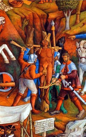 Cuauhtemoc_1521's tweet photo. #Sabíasque el último Cazonci, gobernante tarasco, fue ejecutado por el conquistador Nuño de Guzmán el 20 de enero de 1530 al ser arrastrado por un caballo y despues ahorcado? Esto a pesar de haber rendido vasallaje a Carlos I desde 1522. Su cuerpo fue quemado en la hoguera. La razón de su ejecución? Pueden leer el texto de la Relación de la conquista de los teúles chichimecas que dio Juan de Sámano:

“En veinte días del mes de Enero del año […] de mil e quinientos e treinta años, llegó el muy magnífico señor Nuño de Guzmán, que a  la sazón era presidente del audiencia real de sta Nueva España por mandado de Su. Majestad., al  río de Nuestra Señora de la Purificación con el ejército [...] este río está  cuatro leguas de Puruándiro, donde estuvo ciertos días esperando alguna gente que  hab��a de venir, que no era llegada; y allí por ciertos delitos que contra el Cazoncí, señor  de la provincia de Mechoacan, se hallaron, a lo cual me remito al proceso que contra él  se hizo, le mandó arrastrar a la cola de un caballo el dicho gobernador, y le llevaron a un  palo donde fue ahogado con un garrote y quemado; y decía el pregón «a este hombre  por traidor, por muchos muertes de cristianos que se le han probado»; y en este caso,  para más verdad decir, me remito al proceso que contra él se hizo.”