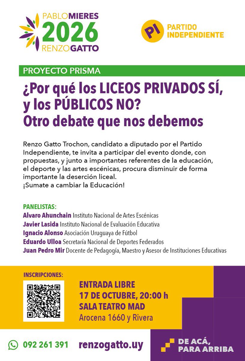rgattotrochon's tweet photo. Te invitamos a participar de este segundo debate que nos debemos: ¿Por qué los LICEOS PRIVADOS SÍ, y los PÚBLICOS NO? 
Expondrán: @alvaroahunchain | @javierlasida | @nachoalonso33 | @eduullloa | @juanpedromir 
📆 jueves 17/10 20 hs
📍 Sala Teatro MAD - Arocena 1660
🚨ENTRADA LIBRE