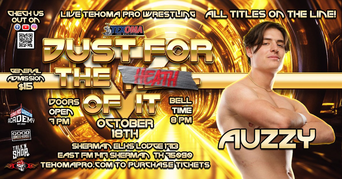 Kari Wright set to defend his Dynsaty Title against Auzzy! Who's gonna come out victorious?!

🔔 Friday, October 18th
🔔 Sherman Elks
🔔 Doors open at 7pm, Bell rings at 8pm
🔔 $15 per ticket. Kids 5 and under are FREE. Vets are FREE. First Responders are FREE,must have proper id