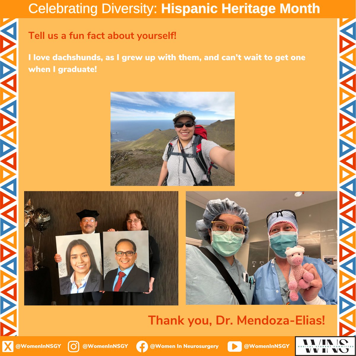We are thrilled to present Dr. Mendoza-Elias for #HispanicHeritageMonth from The University of Chicago! As our culminating feature for this month, we want to thank and applaud our incredible Hispanic WINS community! #Neurosurgery #WomenInNeurosurgery