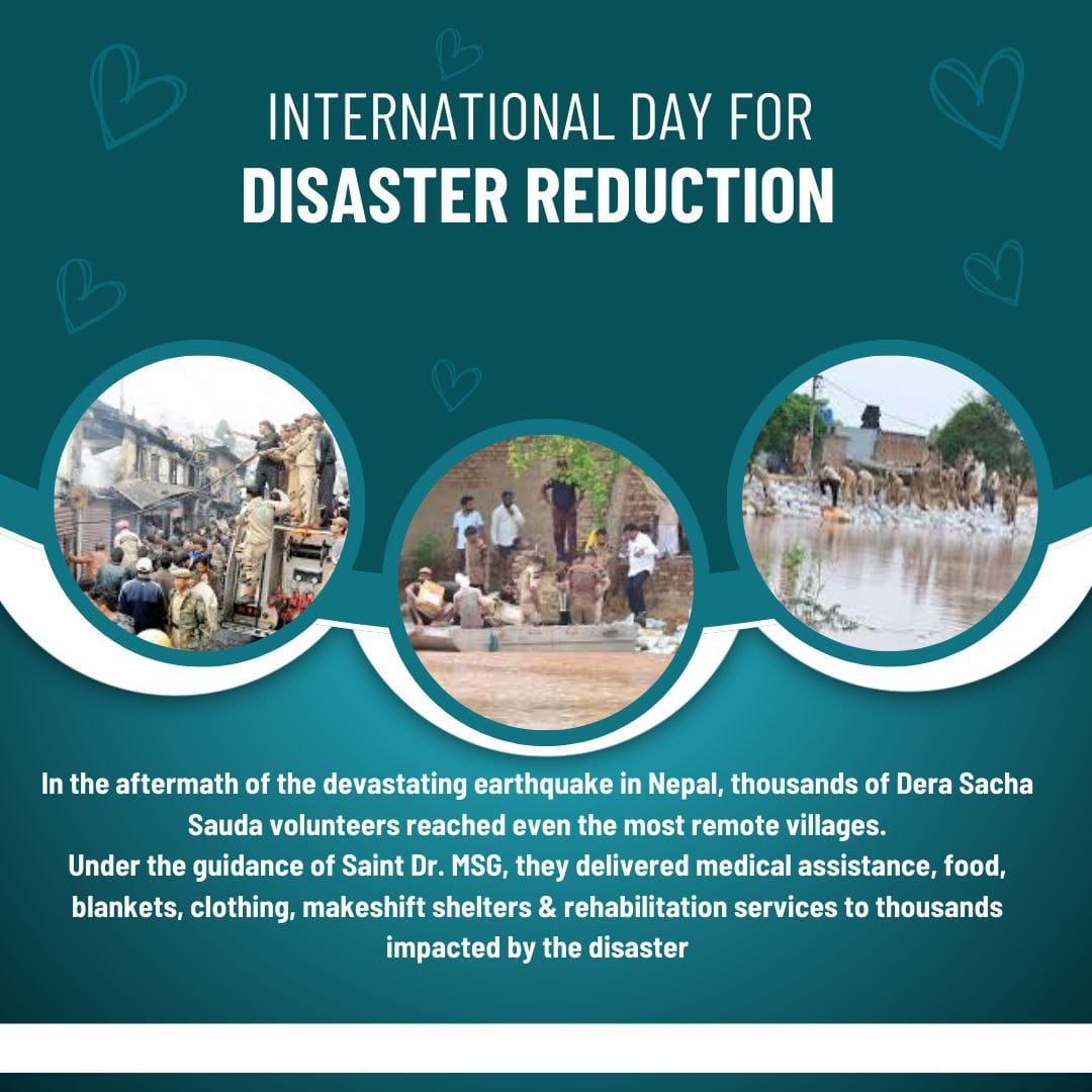 neha_educator's tweet image. Human beings are directly  affected by disasters.#DRRDay means #DisasterRiskReduction Day focuses on the role of education in protecting children for a disaster-free future.Dera Sacha Sauda has helped people in distress.Source by Saint Dr MSG Insan.
#DisasterManagement.