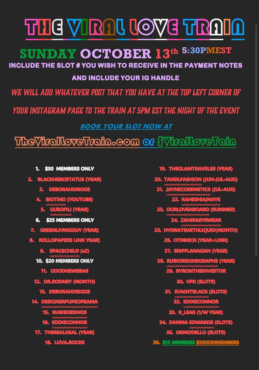 today is the Viral Love Train❤️🚂💨 claim your slot now and have your post ready $ViralLoveTrain instagram.com/thevirallovetr…