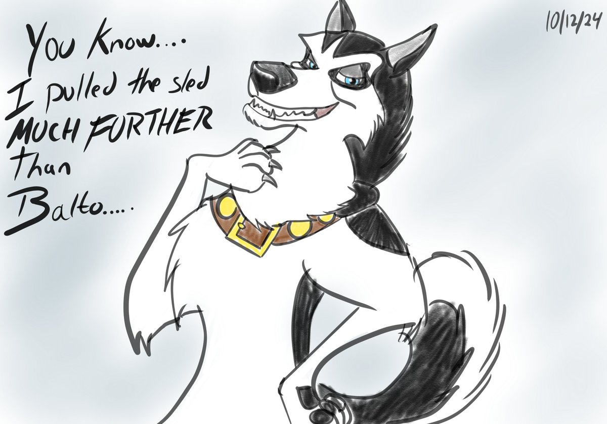 shadow_d_husky's tweet image. #inktober2024 Day 12 - Steele
Steele wants you to know that he technically pulled the sled further than Balto.

#Balto #Steele #furryart