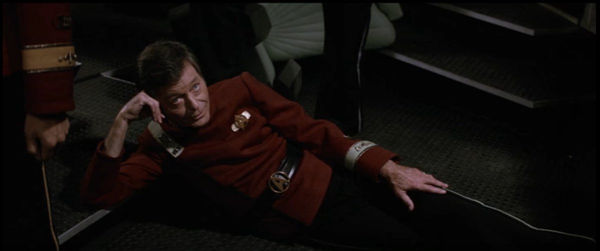 otaconlover11's tweet photo. Watching Wrath of Khan for the first time and I like all the silly outfits they place McCoy in. I also really like this one look with Spock. He looks like a little grandma. https://t.co/HE7qELGlBo
