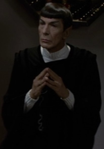 otaconlover11's tweet photo. Watching Wrath of Khan for the first time and I like all the silly outfits they place McCoy in. I also really like this one look with Spock. He looks like a little grandma. https://t.co/HE7qELGlBo