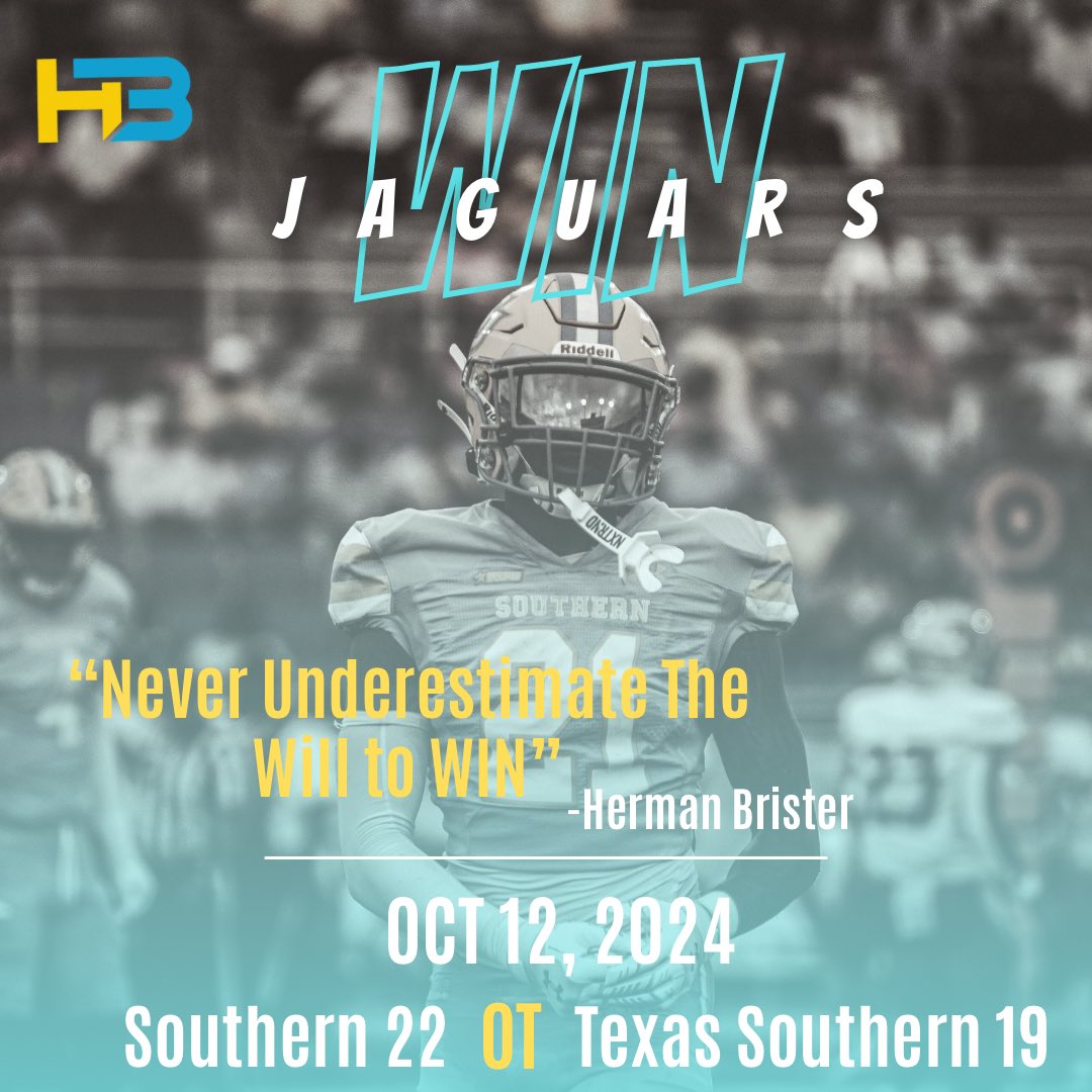 "Victory is earned, never given! We fought till the very end and came out on top! 💪🏾🔥 Southern 22 - Texas Southern 19 in OT! #WillToWin #GrindNeverStops #JaguarsVictory #GameDay #NeverGiveUp #OTThriller #WinTheDay"
<a href="/basicedsolution/">BASIC Solutions</a> <a href="/SugarlandPecans/">SugarlandPecans</a> <a href="/GeauxJags/">Southern University Football</a> <a href="/BRTeacherLeader/">Jessica Brister</a>