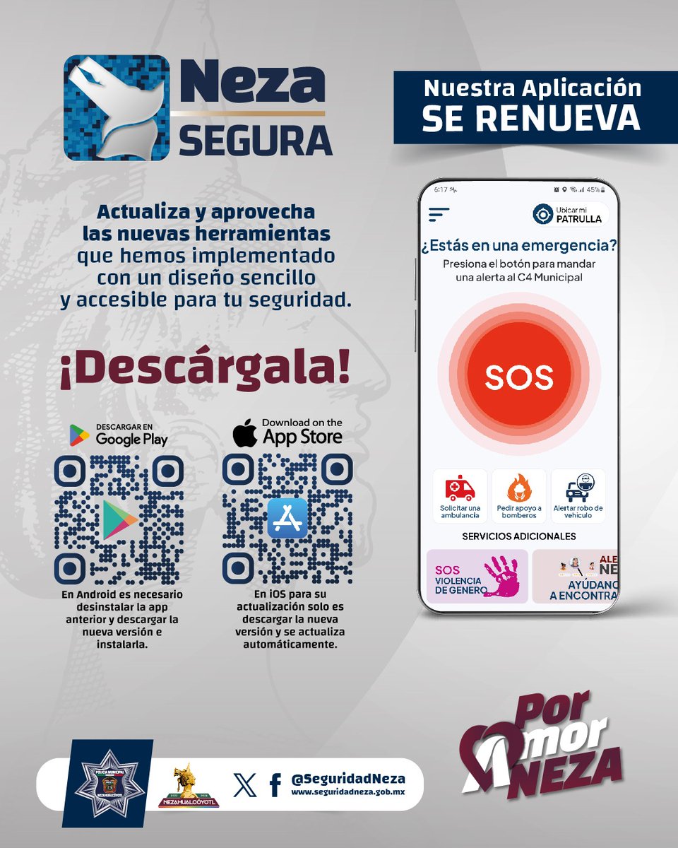 seguridadneza's tweet image. Descarga la #Aplicación #NezaSegura y obtén una herramienta muy útil para solicitar apoyo ante alguna emergencia.