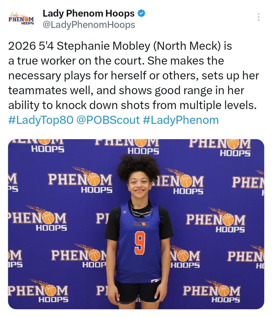 StephMobley2026's tweet image. Thank you @LadyPhenomHoops for the invite and opportunity to compete against some of the best in the state at #LadyTop80. I appreciate the recognition as well.