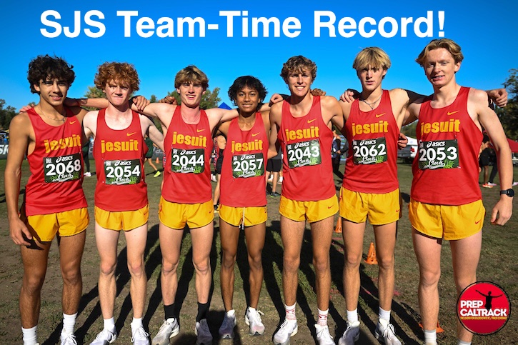 Rich Gonzalez (@prepcaltrack) on Twitter photo 🚨 RECORD BREAKERS! 🚨 The Jesuit HS boys squad today broke the <a href="/cifsjs/">CIF Sac-Joaquin Section</a> team-time record for the Woodward Park course with a 77:24 clocking (each time rounded up), breaking the prior mark (Oakdale HS, '23) by two seconds. Kyle Jakary (15:17), Isaac Abbott (15:21), (+more+) 🚨 RECORD BREAKERS! 🚨 The Jesuit HS boys squad today broke the <a href="/cifsjs/">CIF Sac-Joaquin Section</a> team-time record for the Woodward Park course with a 77:24 clocking (each time rounded up), breaking the prior mark (Oakdale HS, '23) by two seconds. Kyle Jakary (15:17), Isaac Abbott (15:21), (+more+)
