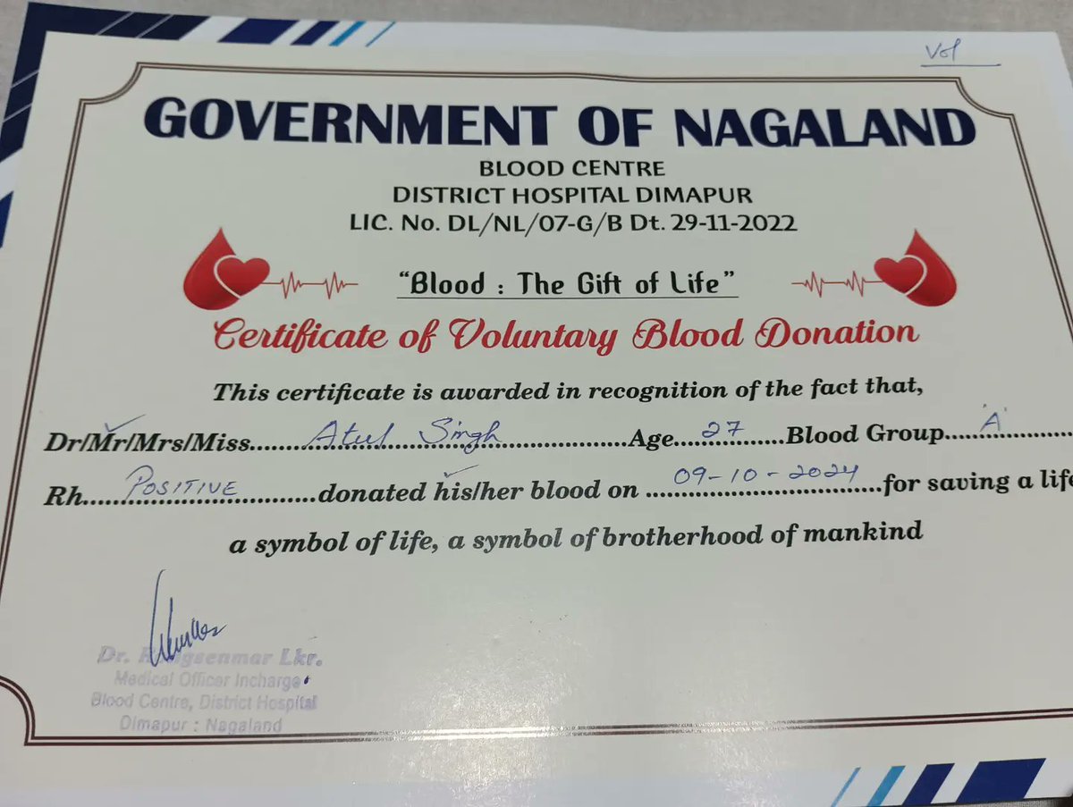 atulsingharjun's tweet photo. 21st State Dimapur, Nagaland blood donation done mission #28states 

Delhi -- Nagaland 

#gkp #blood #delhi #dimapur #nagaland https://t.co/w9QfSBXxBF