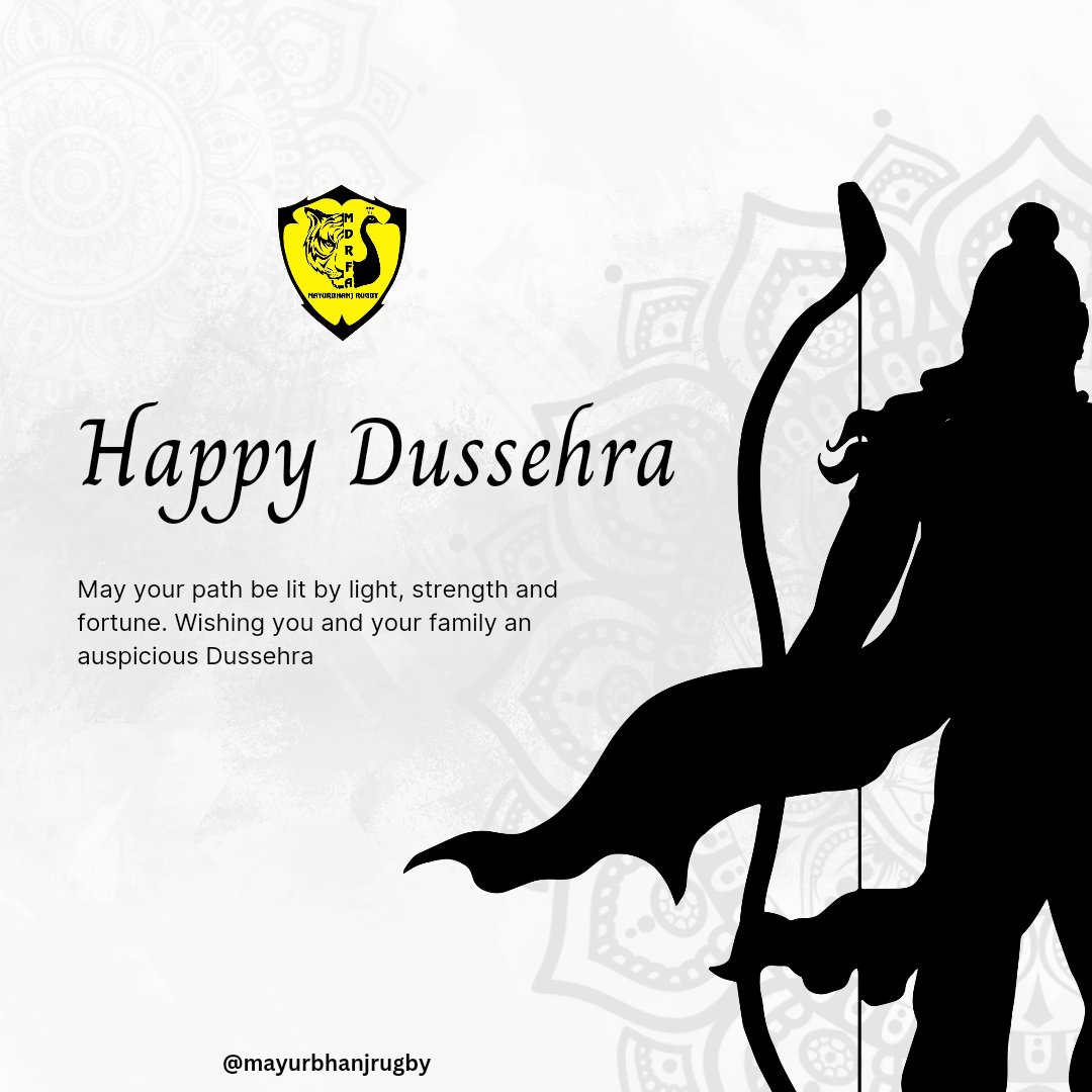 MayurbhanjRugby's tweet photo. Happy Vijayadashami to all๐ธโจ Wishing you strength, prosperity, and joy on this auspicious day. Warm greetings from the MDRFA family. ๐
#Vijayadashami #Dussehra2024 #MDRFA #FestivalOfVictory #Blessings
@DM_Mayurbhanj @MohanMOdisha @RugbyIndia @GC_Murmu @Vkpandianfancl1 https://t.co/dbWSVv6aKm