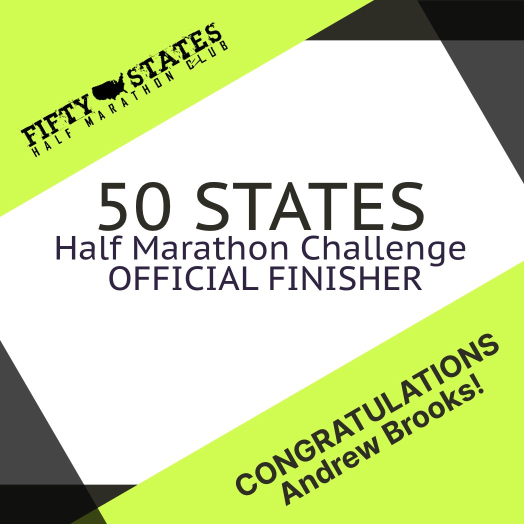 CONGRATULATIONS to Andrew Brooks for completing the 50 States Half Marathon Challenge +DC! 

#50STATESHALFMARATHONCLUB #50stateshalfmarathonchallenge #halfmarathon #halfmarathons #runningclub #walkingclub 
~ It's the distance that brings us together ~