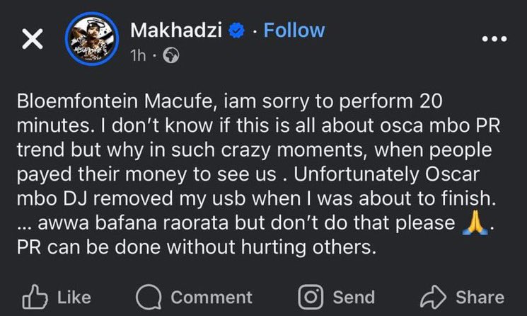 Ndi_Muvenda_'s tweet photo. Oscar Mbo have no respect for limpopo artists, last time he arrived in a gig late and removed kharishima yesterday it was Makhadzi 💔🥹 https://t.co/YRC4q1i1xA