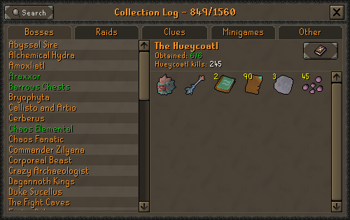 Collection log for the Hueycoatl: Complete!