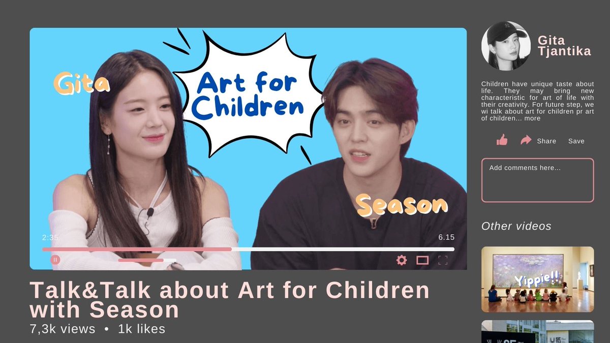 ㅤ
ㅤ 
📺  𝐘𝐎𝐔𝐓𝐔𝐁𝐄 𝐔𝐏𝐃𝐀𝐓𝐄
Talk&amp;Talk about Art for Children with Season

Gita Tjantika

ㅤ