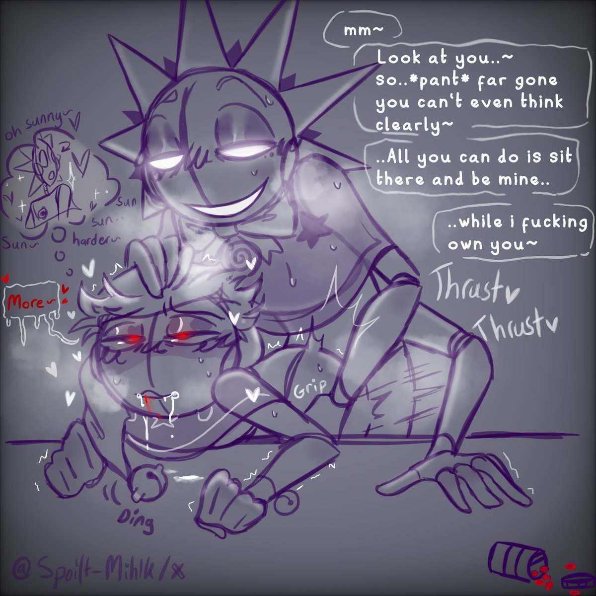 Spoilt_Mihlk's tweet photo. Day 5 - Aphrodisiacs
#sundropnsfw #moondropnsfw #kinktober #kinktober2024 #fnafsbnsfw #fnafnsfw #BaRmoon #BaReclipse https://t.co/ZRZ1aTfTG0