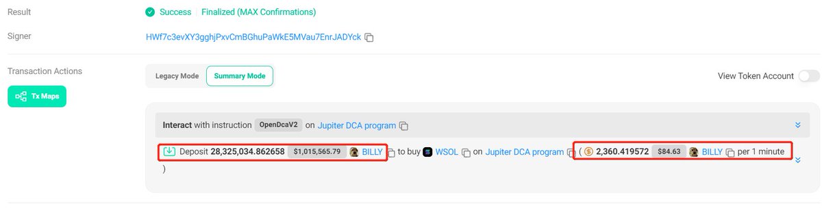 链上监控到，Solana知名KOL(Ansem)的地址在Jup挂了28.3M BILLY（$1.015M）按时间定期倾倒在市场上

该地址从6月17日建仓，持有超过3%的筹码，目前DCR出货不到十分之一