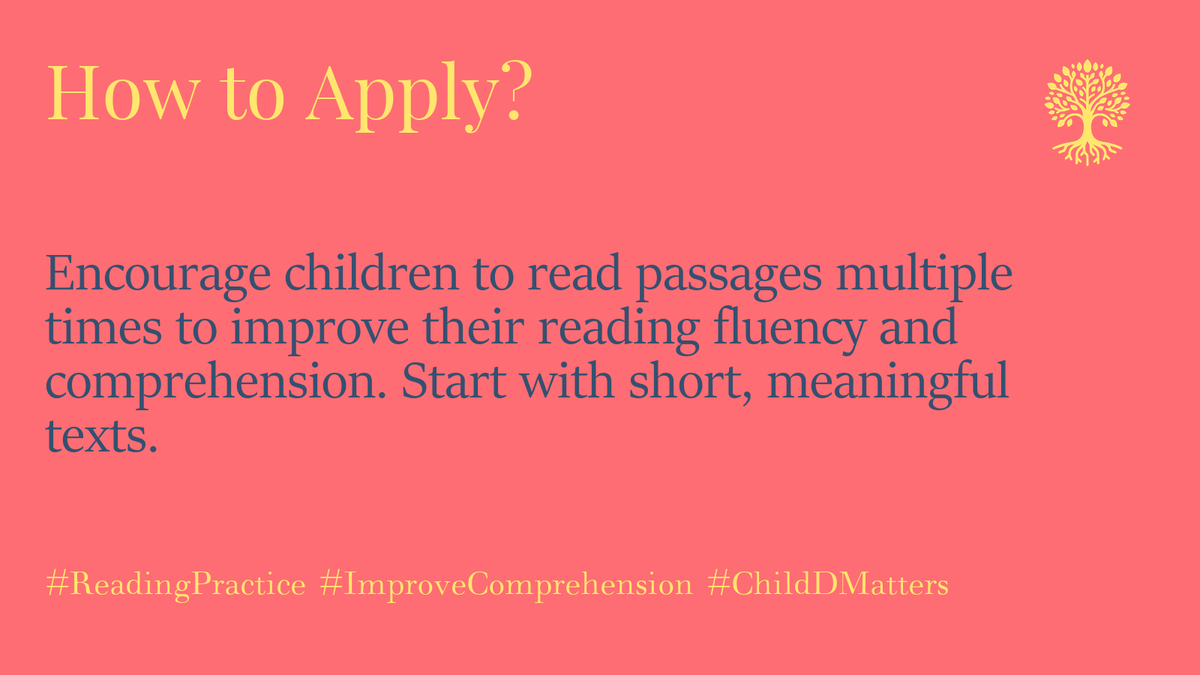 ChildDMatters's tweet image. Encourage children to read passages multiple times to improve their reading fluency and comprehension. Start with short, meaningful texts. #ReadingPractice #ImproveComprehension #ChildDMatters 2/5