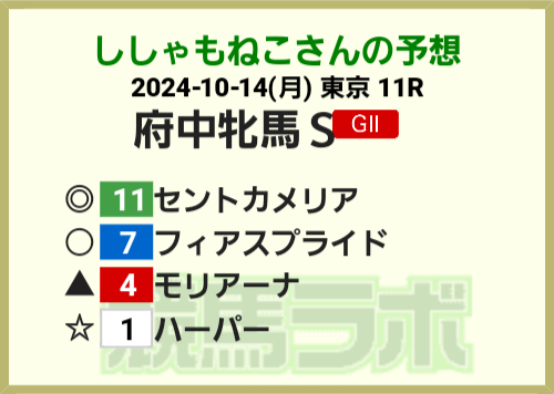 ginnan222's tweet photo. #競馬ラボ でアナタの予想を投稿しよう　⇒　https://t.co/trLAucxIc3
#競馬
#アイルランドトロフィー府中牝馬ステークス
#マイ予想印ジェネレーター https://t.co/v73SpFz1NW